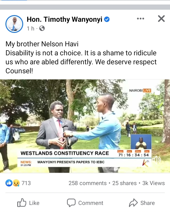 Kenyans React After Westlands MP Tim Wanyonyi Posted a Video of Lawyer Nelson Havi Abusing People Living With Disability